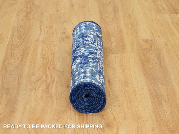 2'6" x 8'0" New Hand Knotted Blue Wool & Silk Runner Oriental Rug - MOA10290666