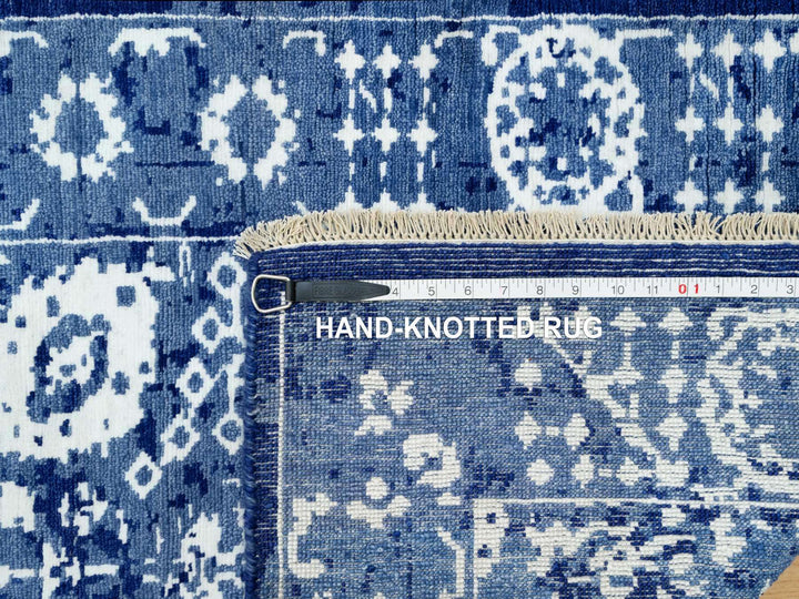 2'6" x 8'0" New Hand Knotted Blue Wool & Silk Runner Oriental Rug - MOA10290666