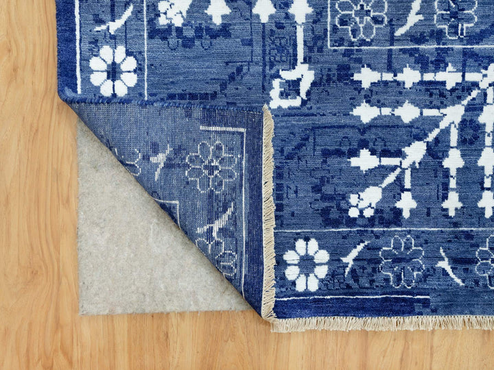 10'0" x 10'0" New Hand Knotted Blue Wool & Silk Square Oriental Rug - MOA10290669
