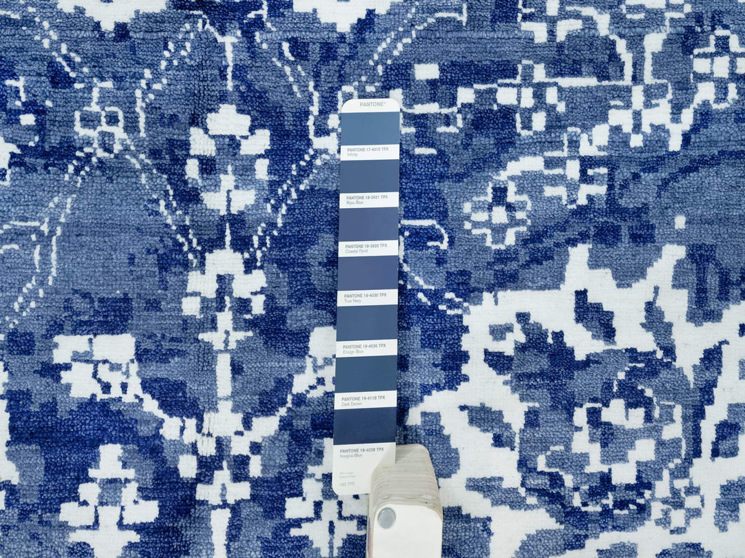 10'0" x 10'0" New Hand Knotted Blue Wool & Silk Square Oriental Rug - MOA10290669