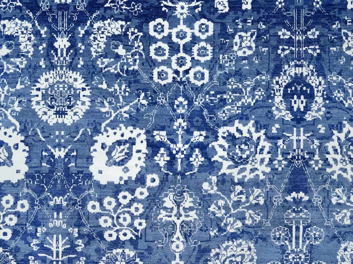10'0" x 10'0" New Hand Knotted Blue Wool & Silk Square Oriental Rug - MOA10290669