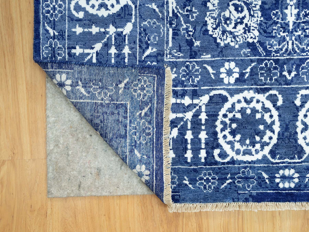 5'1" x 6'10" New Hand Knotted Blue Wool & Silk Rectangle Oriental Rug - MOA10290673