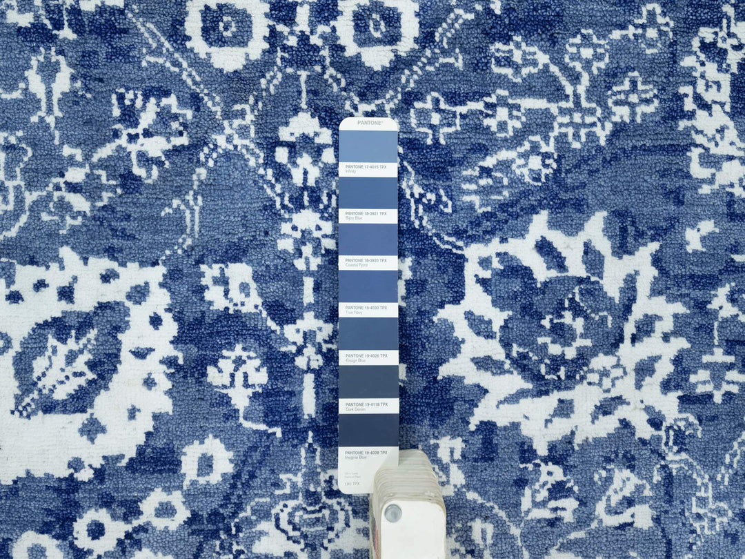 5'1" x 6'10" New Hand Knotted Blue Wool & Silk Rectangle Oriental Rug - MOA10290673