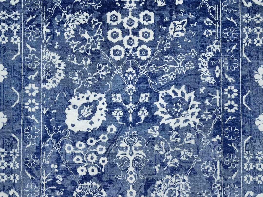 5'1" x 6'10" New Hand Knotted Blue Wool & Silk Rectangle Oriental Rug - MOA10290673