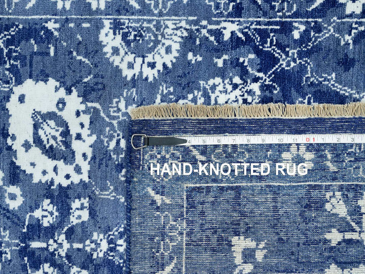5'1" x 6'10" New Hand Knotted Blue Wool & Silk Rectangle Oriental Rug - MOA10290673