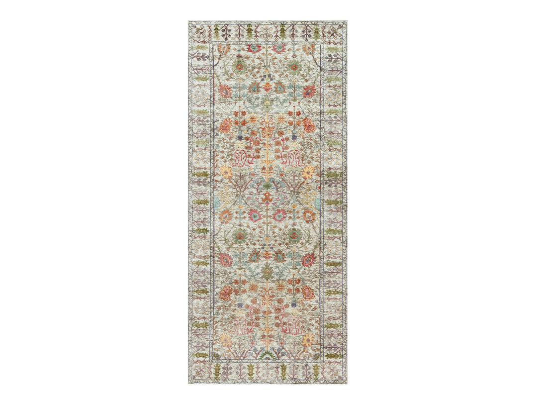 4'2" x 9'11" New Hand Knotted Beige Wool & Silk Runner Oriental Rug - MOA10290675