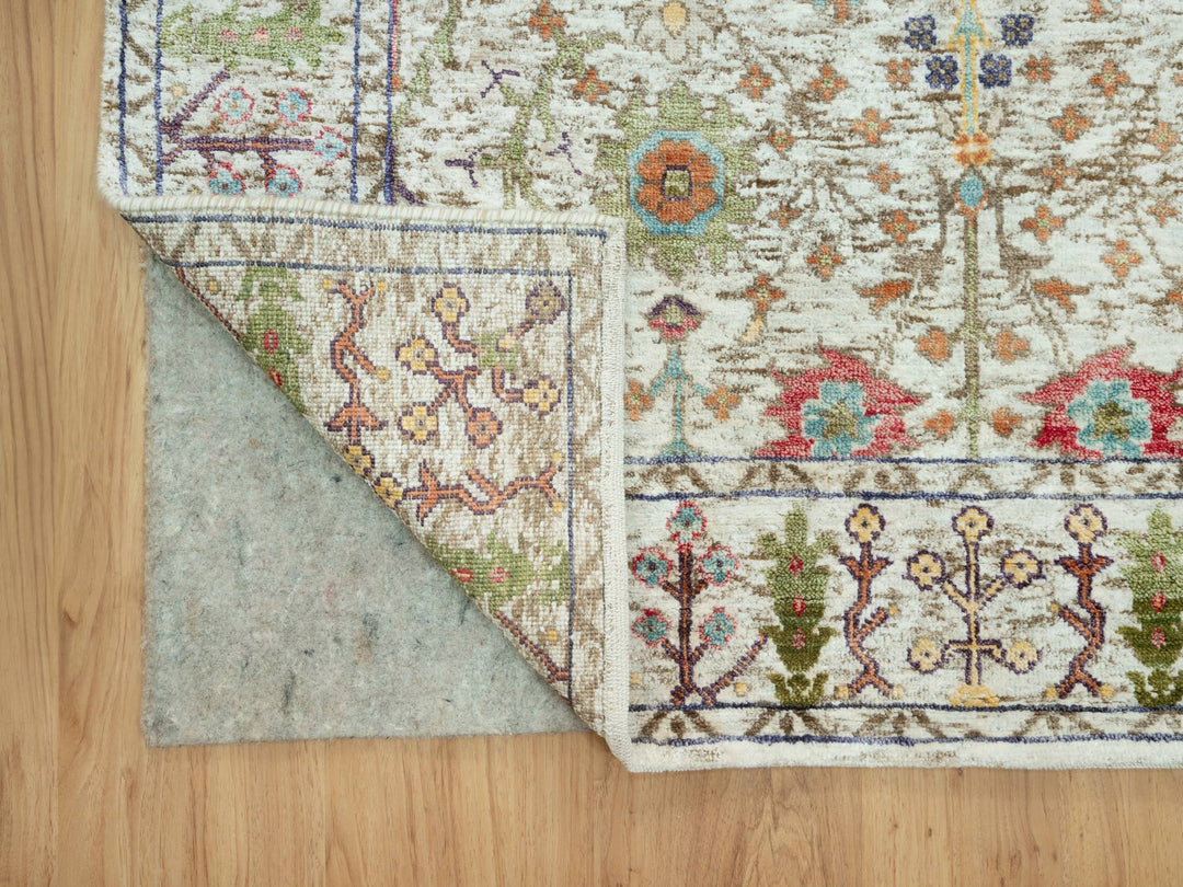 4'2" x 9'11" New Hand Knotted Beige Wool & Silk Runner Oriental Rug - MOA10290675