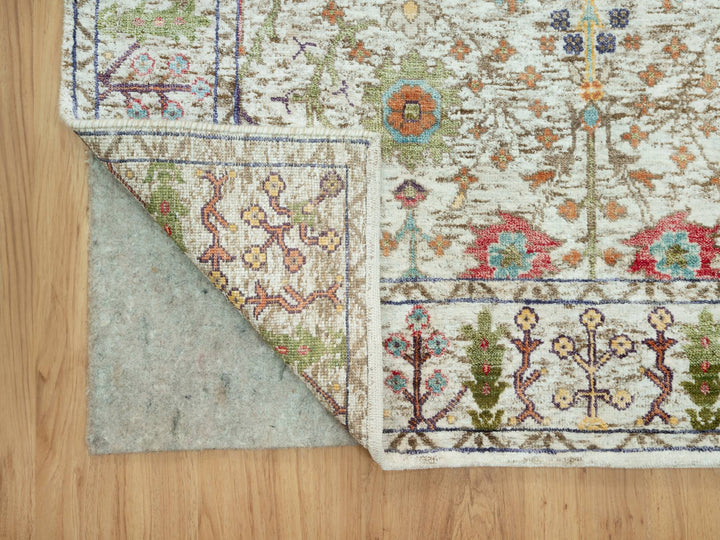 4'2" x 9'11" New Hand Knotted Beige Wool & Silk Runner Oriental Rug - MOA10290675
