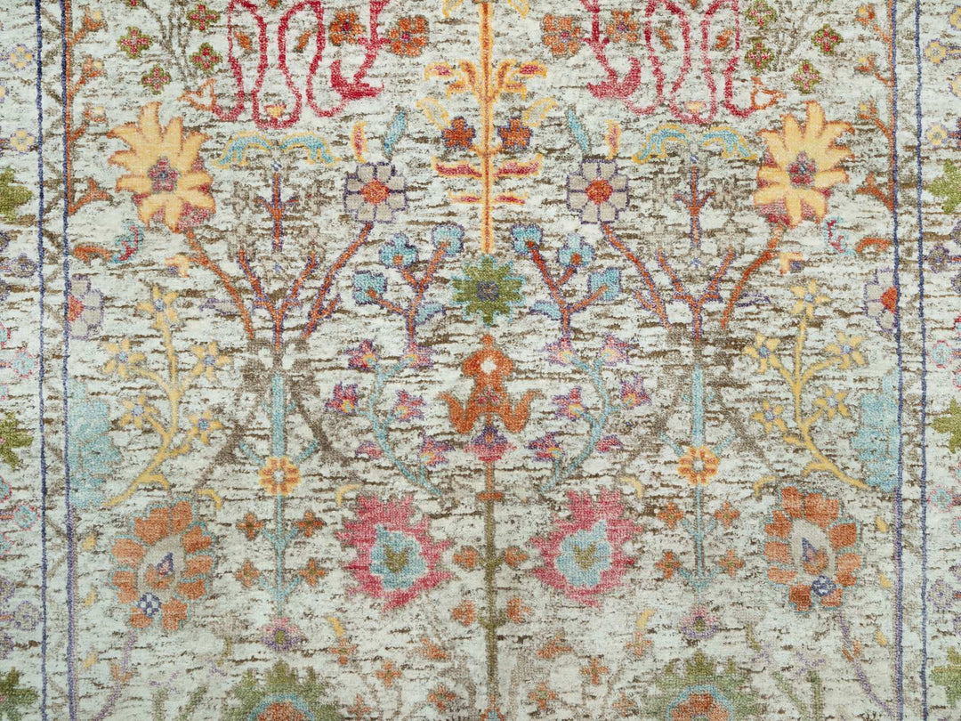 4'2" x 9'11" New Hand Knotted Beige Wool & Silk Runner Oriental Rug - MOA10290675