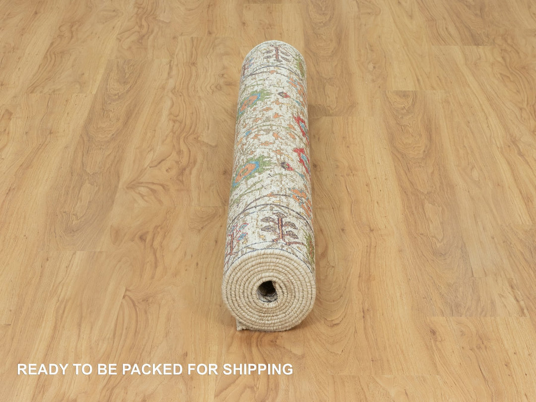 4'2" x 9'11" New Hand Knotted Beige Wool & Silk Runner Oriental Rug - MOA10290675