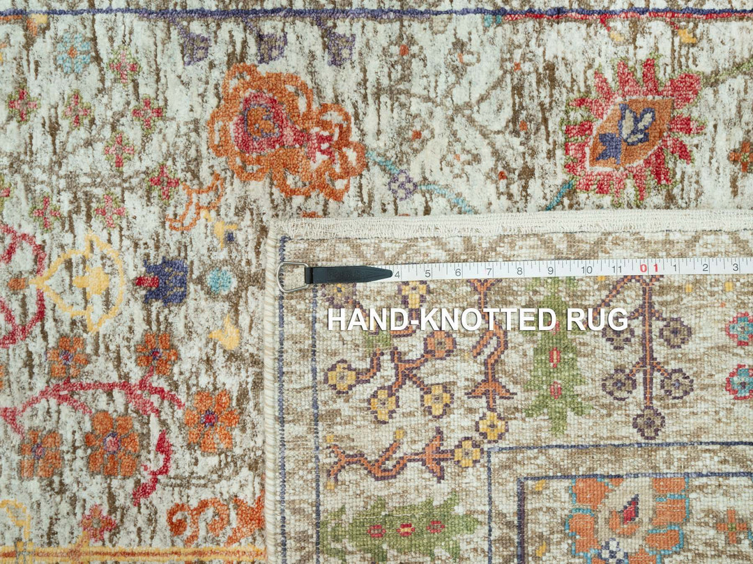 4'2" x 9'11" New Hand Knotted Beige Wool & Silk Runner Oriental Rug - MOA10290675