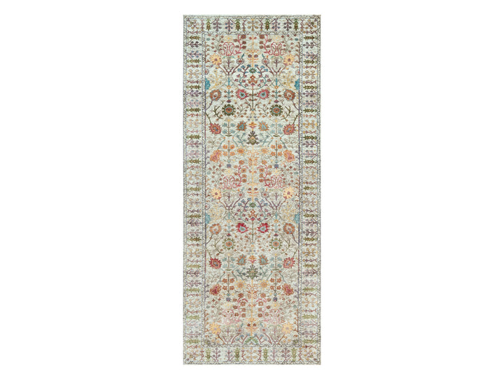 4'1" x 11'11" New Hand Knotted Beige Wool & Silk Runner Oriental Rug - MOA10290678