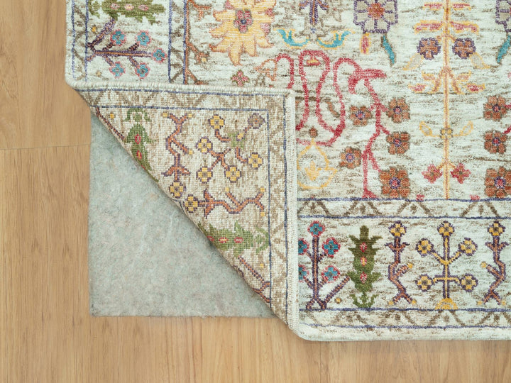 4'1" x 11'11" New Hand Knotted Beige Wool & Silk Runner Oriental Rug - MOA10290678
