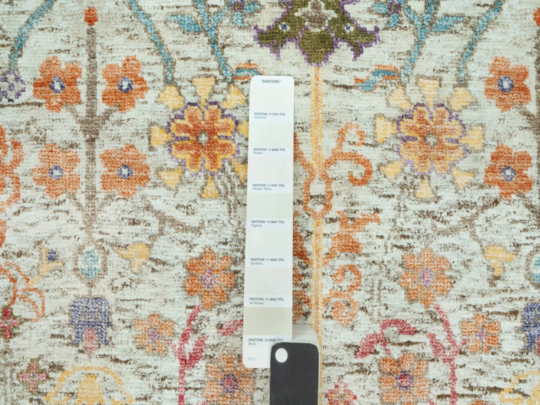 4'1" x 11'11" New Hand Knotted Beige Wool & Silk Runner Oriental Rug - MOA10290678