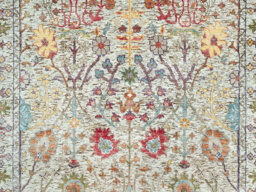4'1" x 11'11" New Hand Knotted Beige Wool & Silk Runner Oriental Rug - MOA10290678
