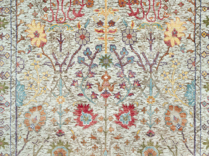 4'1" x 11'11" New Hand Knotted Beige Wool & Silk Runner Oriental Rug - MOA10290678