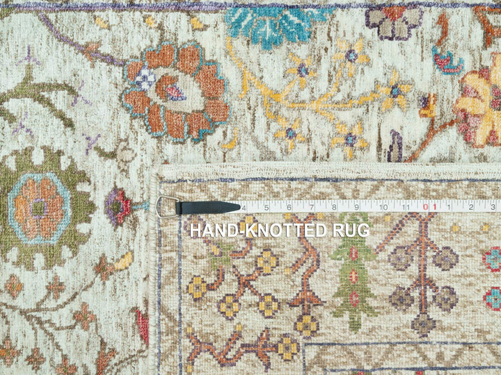 4'1" x 11'11" New Hand Knotted Beige Wool & Silk Runner Oriental Rug - MOA10290678