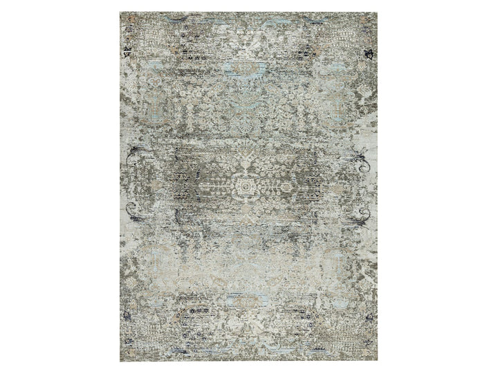 9'0" x 12'0" New Hand Knotted Grey Wool & Silk Rectangle Oriental Rug - MOA10290679