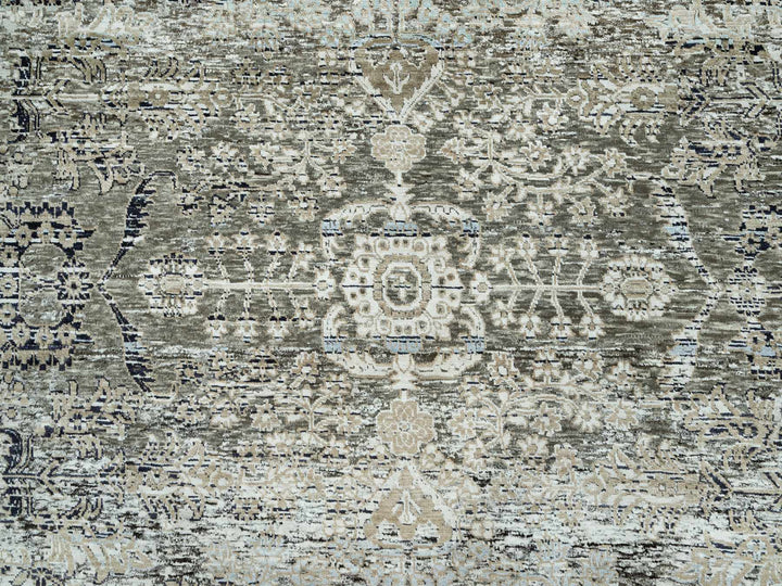 9'0" x 12'0" New Hand Knotted Grey Wool & Silk Rectangle Oriental Rug - MOA10290679