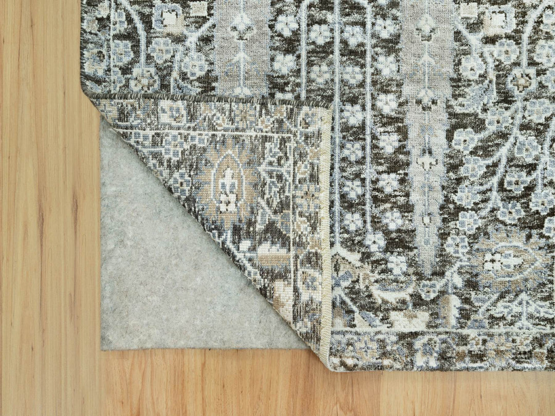 2'6" x 10'0" New Hand Knotted Grey Wool & Silk Runner Oriental Rug - MOA10290680