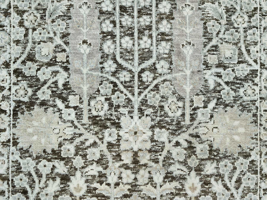2'6" x 10'0" New Hand Knotted Grey Wool & Silk Runner Oriental Rug - MOA10290680