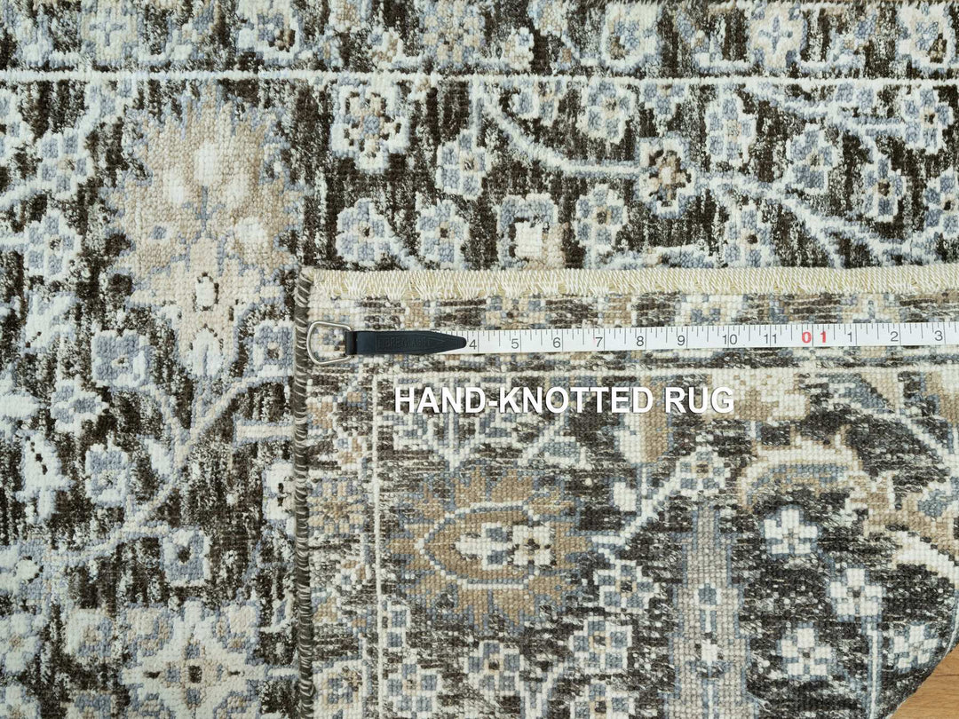2'6" x 10'0" New Hand Knotted Grey Wool & Silk Runner Oriental Rug - MOA10290680