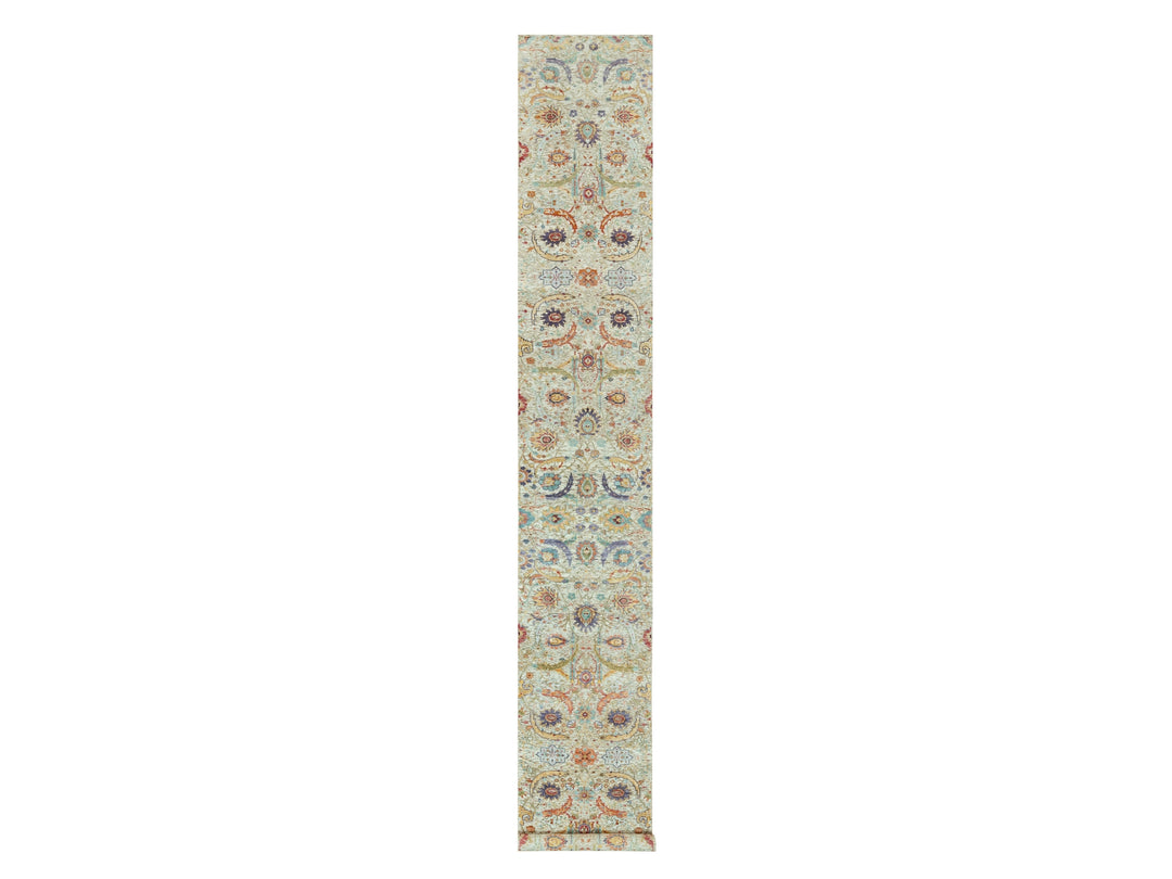 2'7" x 17'11" New Hand Knotted Beige Wool & Silk Runner Oriental Rug - MOA10290681