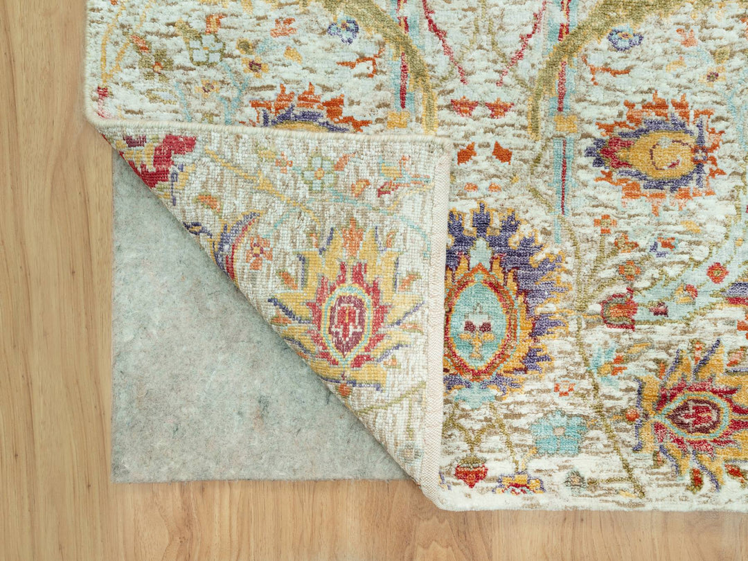 2'7" x 17'11" New Hand Knotted Beige Wool & Silk Runner Oriental Rug - MOA10290681