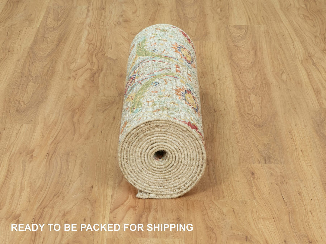 2'7" x 17'11" New Hand Knotted Ivory Wool & Silk Runner Oriental Rug - MOA10290681