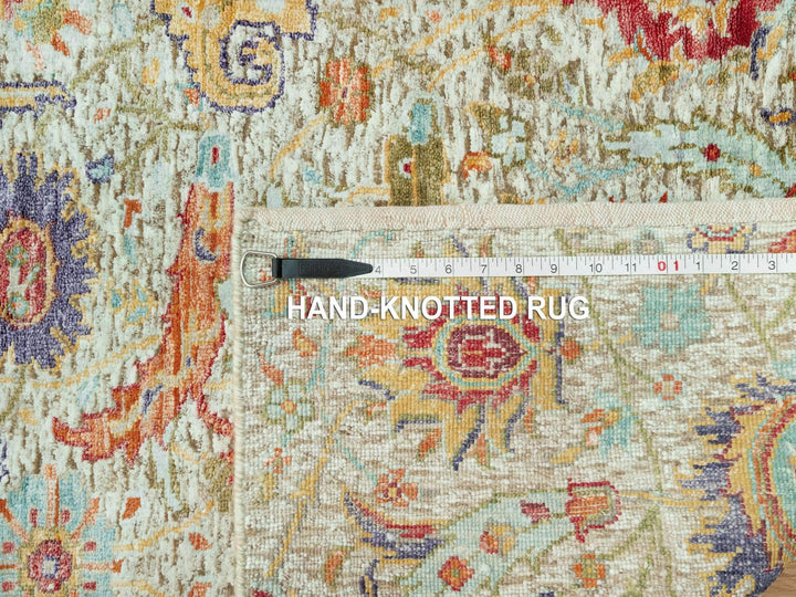 2'7" x 17'11" New Hand Knotted Beige Wool & Silk Runner Oriental Rug - MOA10290681
