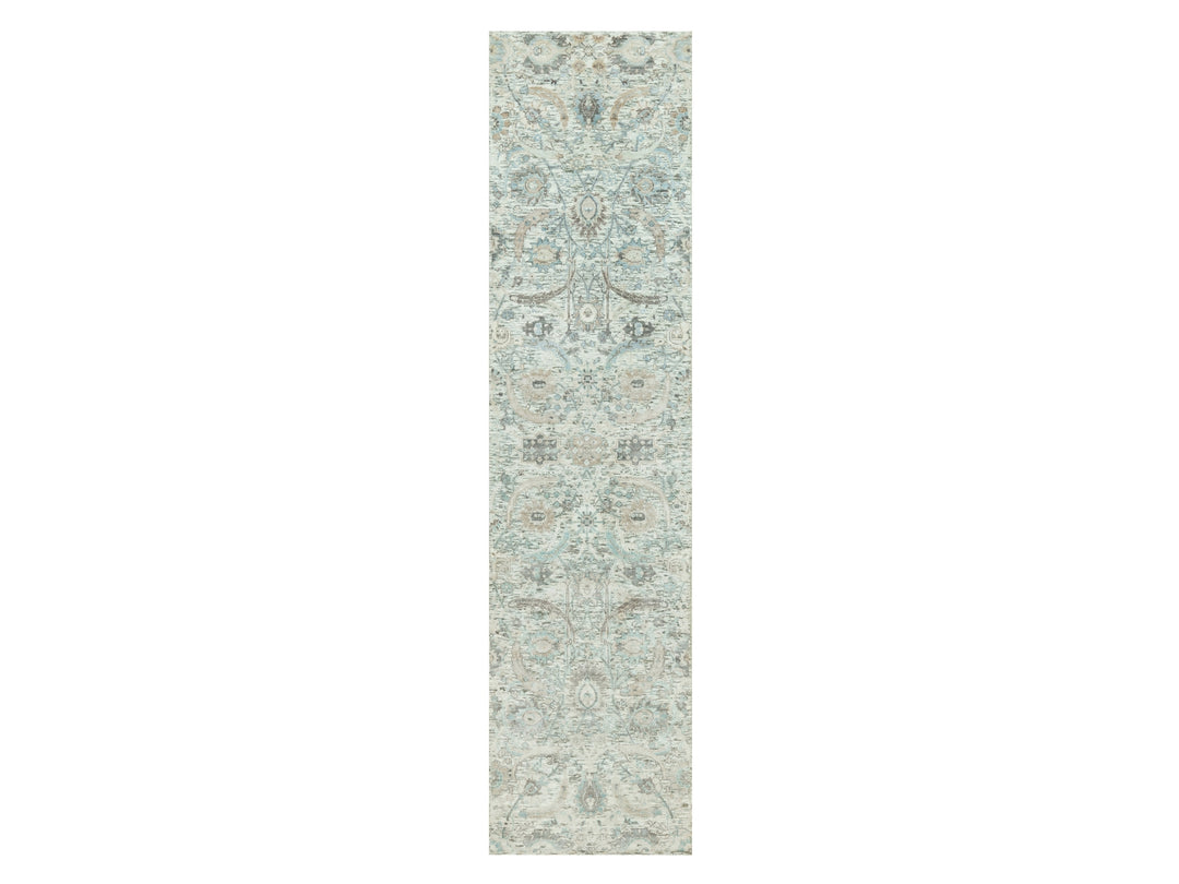 2'6" x 9'11" New Hand Knotted Ivory Wool & Silk Runner Oriental Rug - MOA10290683