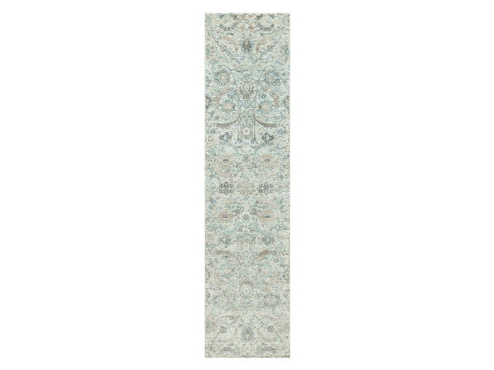 2'6" x 9'11" New Hand Knotted Ivory Wool & Silk Runner Oriental Rug - MOA10290683