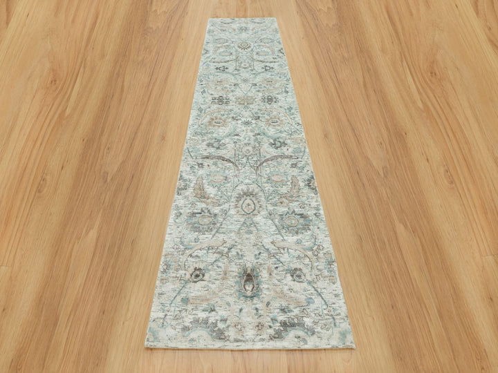 2'6" x 9'11" New Hand Knotted Ivory Wool & Silk Runner Oriental Rug - MOA10290683
