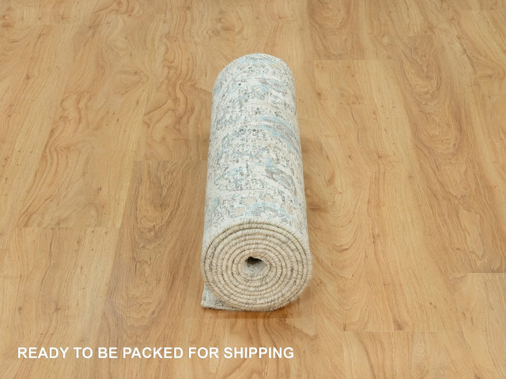 2'6" x 9'11" New Hand Knotted Ivory Wool & Silk Runner Oriental Rug - MOA10290683