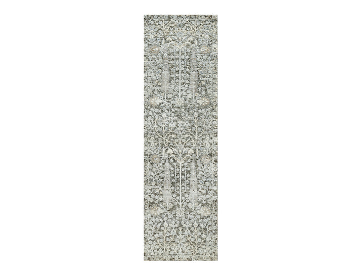 2'4" x 8'1" New Hand Knotted Grey Wool & Silk Runner Oriental Rug - MOA10290684