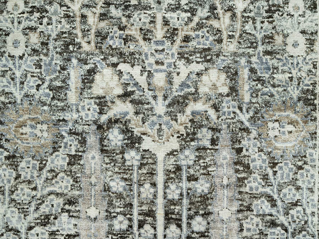 2'4" x 8'1" New Hand Knotted Grey Wool & Silk Runner Oriental Rug - MOA10290684