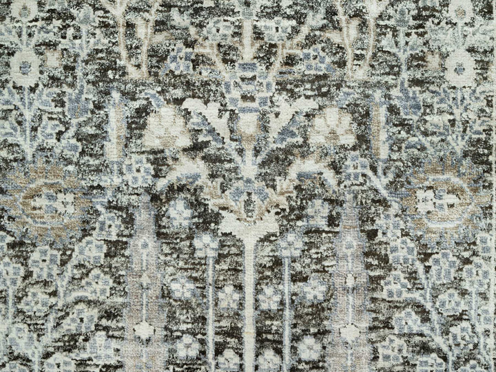 2'4" x 8'1" New Hand Knotted Grey Wool & Silk Runner Oriental Rug - MOA10290684