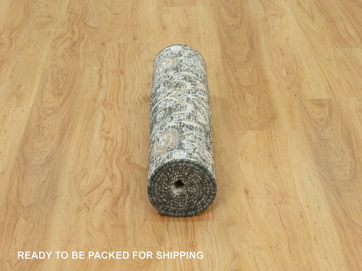2'4" x 8'1" New Hand Knotted Grey Wool & Silk Runner Oriental Rug - MOA10290684
