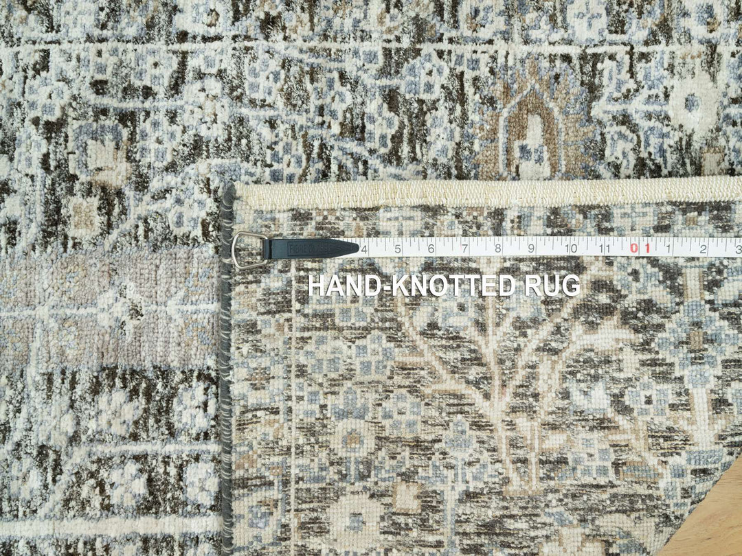 2'4" x 8'1" New Hand Knotted Grey Wool & Silk Runner Oriental Rug - MOA10290684