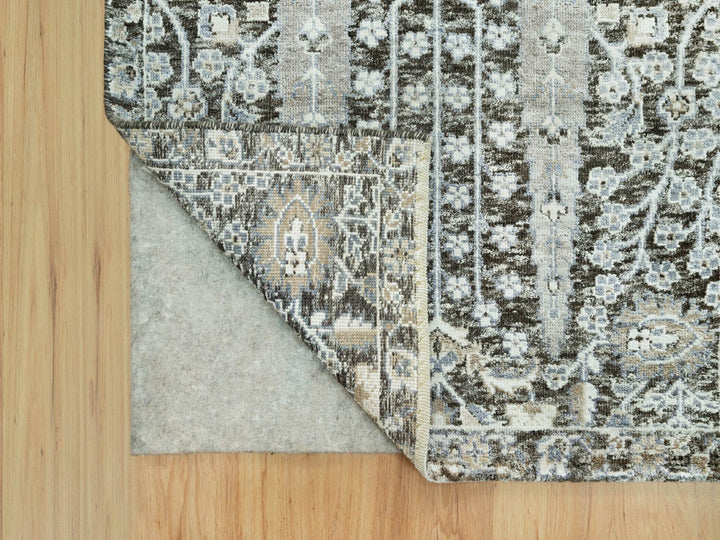 2'6" x 9'10" New Hand Knotted Grey Wool & Silk Runner Oriental Rug - MOA10290685