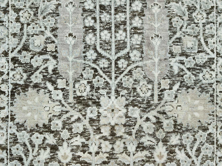2'6" x 9'10" New Hand Knotted Grey Wool & Silk Runner Oriental Rug - MOA10290685