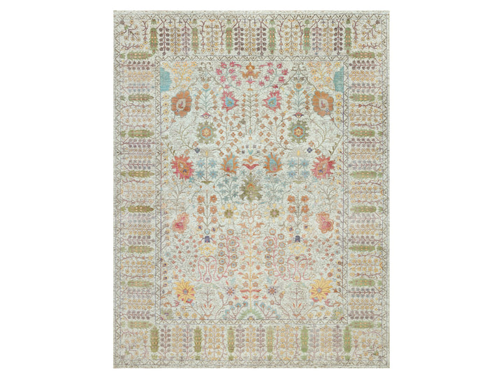 11'8" x 15'0" New Hand Knotted Beige Wool & Silk Rectangle Oriental Rug - MOA10290687