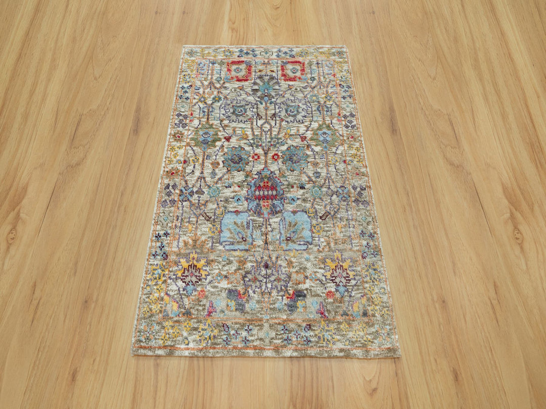 2'0" x 3'0" New Hand Knotted Ivory Wool & Silk Rectangle Oriental Rug - MOA10290694