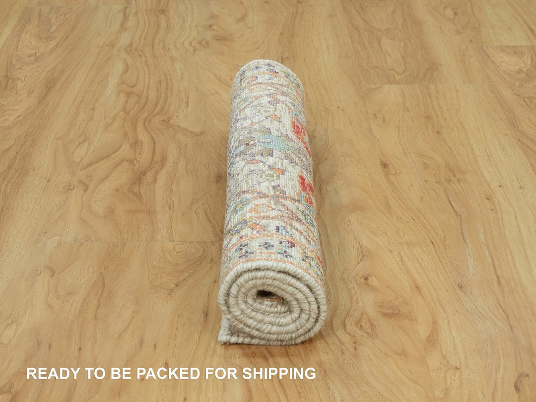 2'0" x 3'0" New Hand Knotted Ivory Wool & Silk Rectangle Oriental Rug - MOA10290694