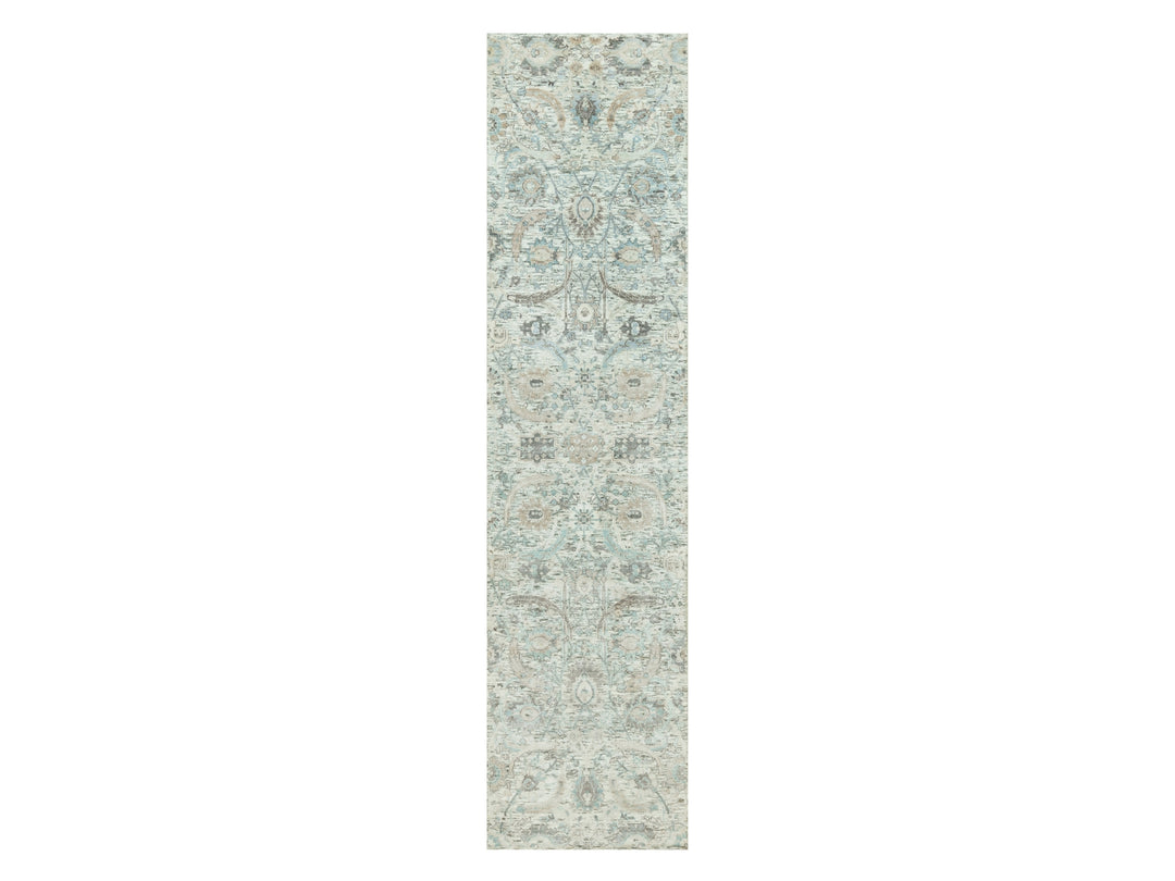 2'5" x 9'11" New Hand Knotted Ivory Wool & Silk Runner Oriental Rug - MOA10290697