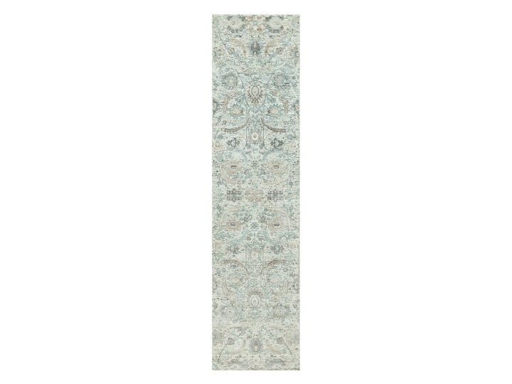 2'5" x 9'11" New Hand Knotted Ivory Wool & Silk Runner Oriental Rug - MOA10290697