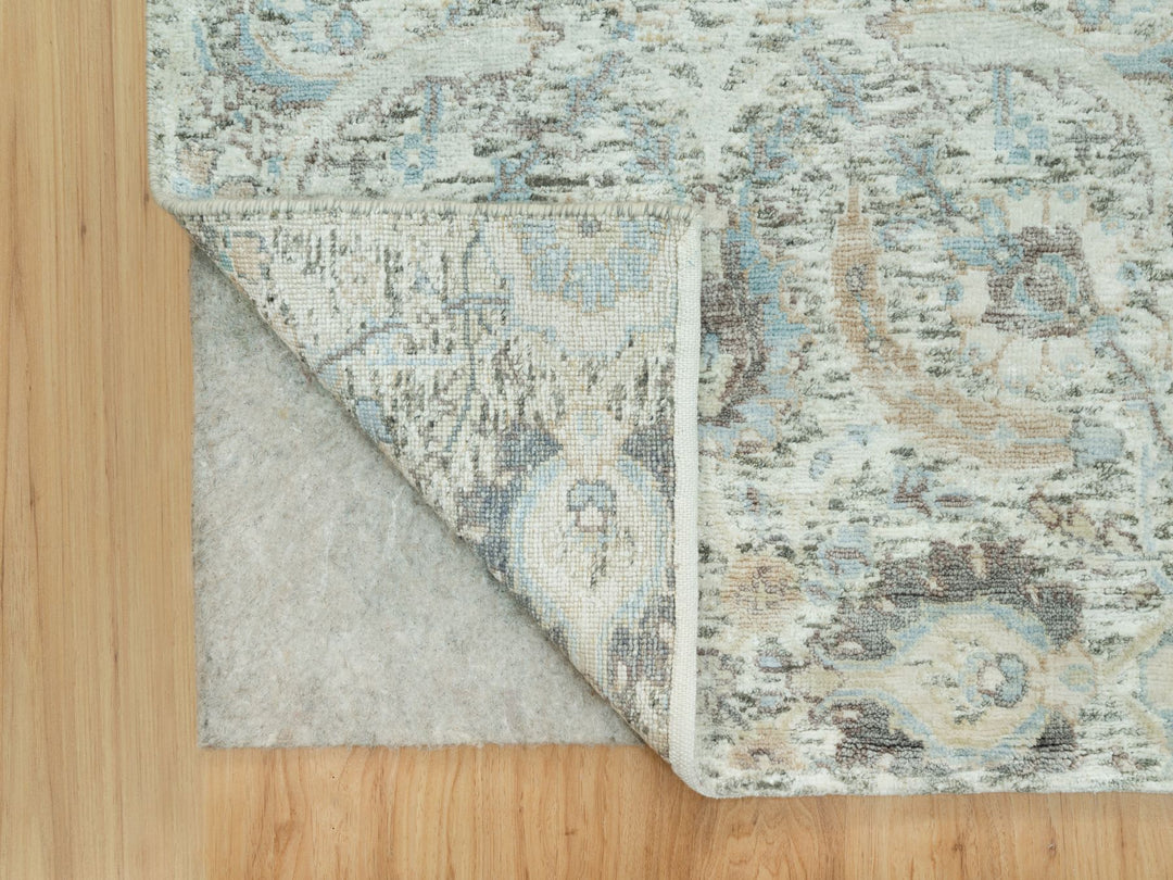 2'5" x 9'11" New Hand Knotted Ivory Wool & Silk Runner Oriental Rug - MOA10290697