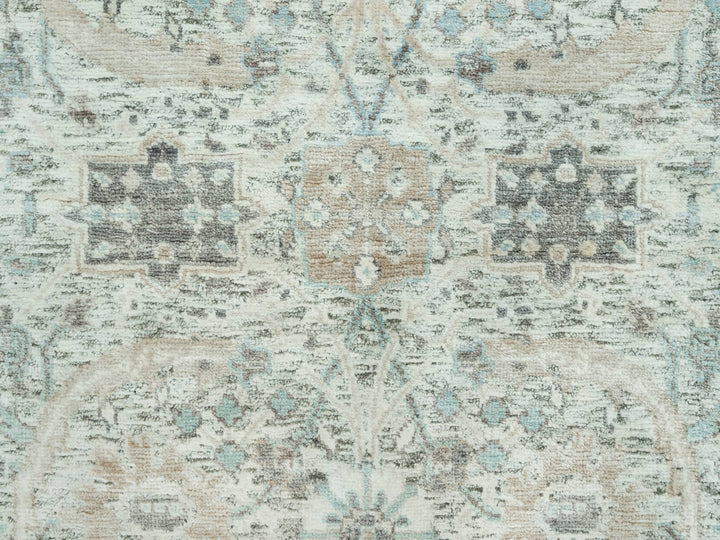 2'5" x 9'11" New Hand Knotted Ivory Wool & Silk Runner Oriental Rug - MOA10290697