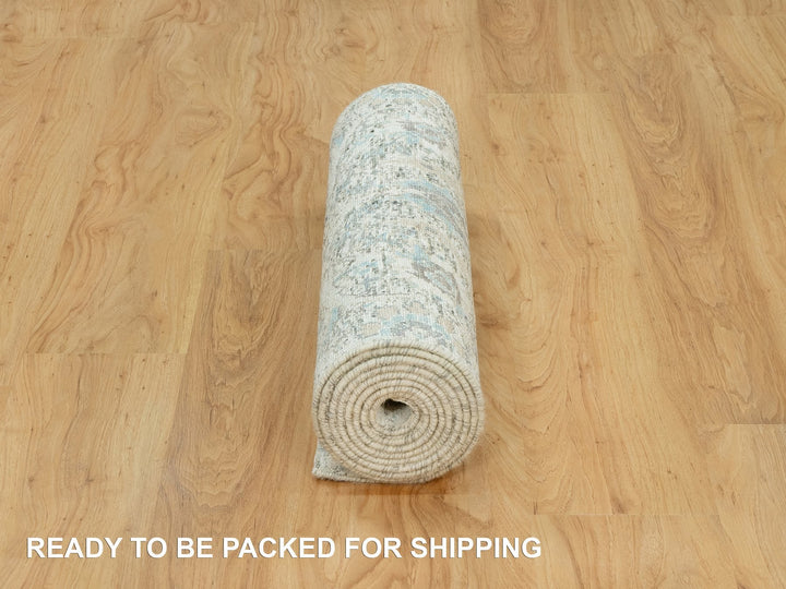 2'5" x 9'11" New Hand Knotted Ivory Wool & Silk Runner Oriental Rug - MOA10290697
