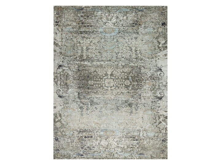 9'1" x 12'2" New Hand Knotted Grey Wool & Silk Rectangle Oriental Rug - MOA10290698